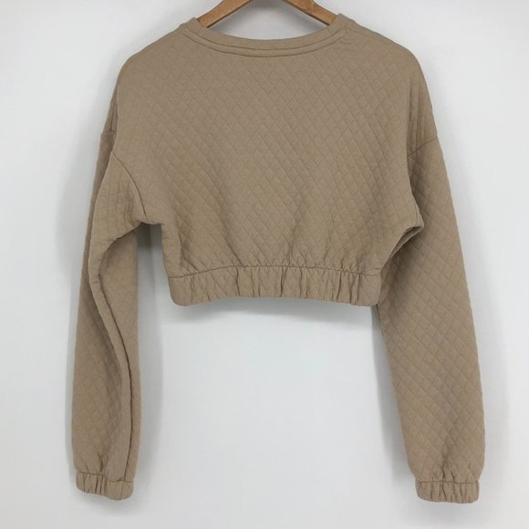 Twik by Simons Diamond Quilted tan Pullover Cropped Sweatshirt NWT SP - Picture 3 of 15